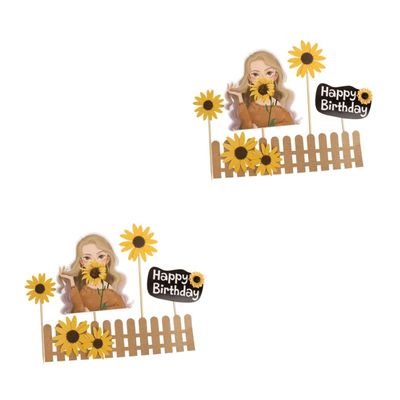 Abaodam 50pcs Sunflower Cake Topper for Decoration Flower Cake Picks for Wedding Party Cupcake Decor
