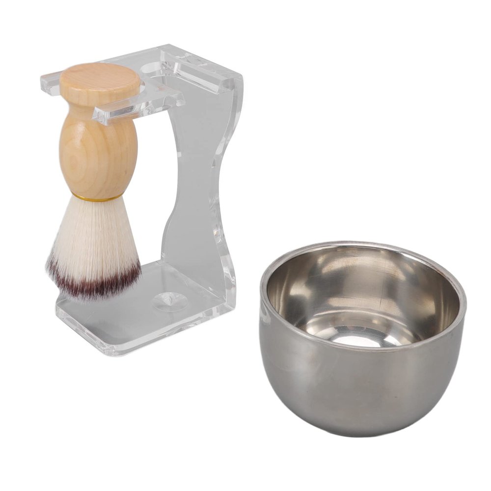 3 Piece Shaving Brush Set for Men Acrylic Brush Holder Bubble Cup Nylon Bristle Brush Set