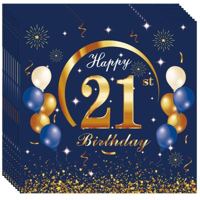 20P Navy Blue Gold 21st Birthday Paper Serviettes Napkins,Boys Happy 21st Birthday Party Napkins Disposable,Birthday Serviettes Tissue Beverage Luncheon Decorative Paper Napkin for 21st Boy,Him Party