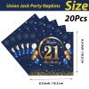 20P Navy Blue Gold 21st Birthday Paper Serviettes Napkins,Boys Happy 21st Birthday Party Napkins Disposable,Birthday Serviettes Tissue Beverage Luncheon Decorative Paper Napkin for 21st Boy,Him Party view 2