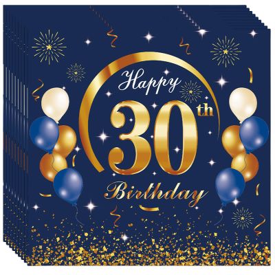20P Navy Blue Gold 30th Birthday Paper Serviettes Napkins,Boys Happy 30th Birthday Party Napkins Disposable,Birthday Serviettes Tissue Beverage Luncheon Decorative Paper Napkin for 30th Boy,Him Party