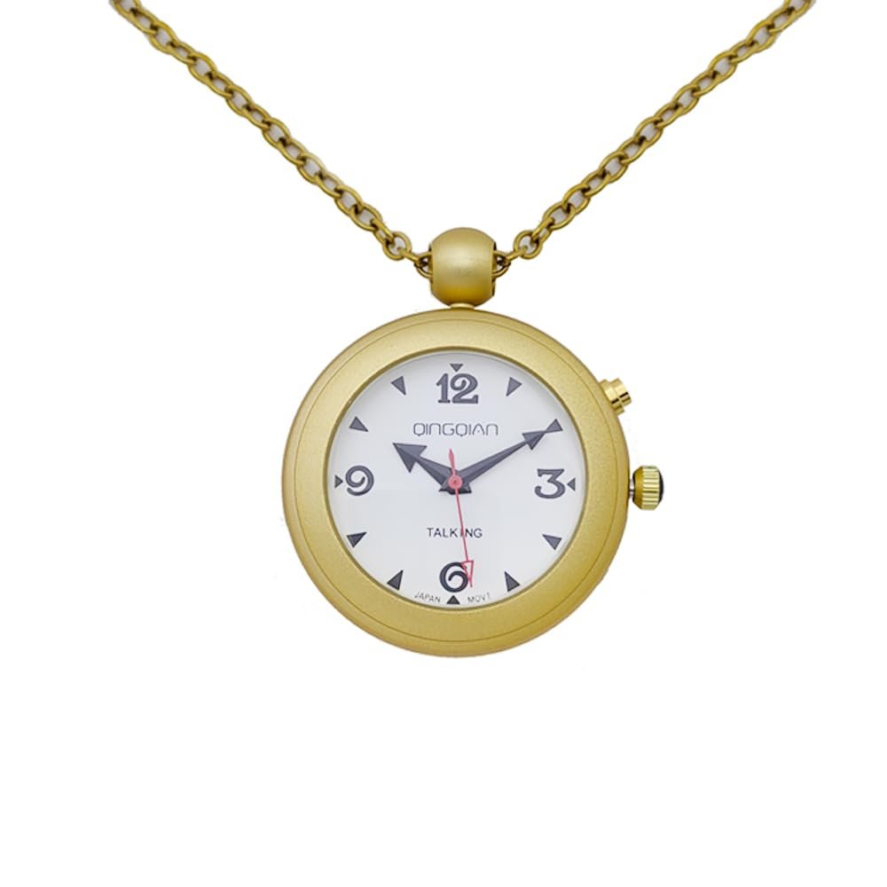 QINGQIAN English Voice Talking Watch for Blind,Visually impaired or Elderly,Super Light Aluminum Shell Gold Pendant Pocket Watch
