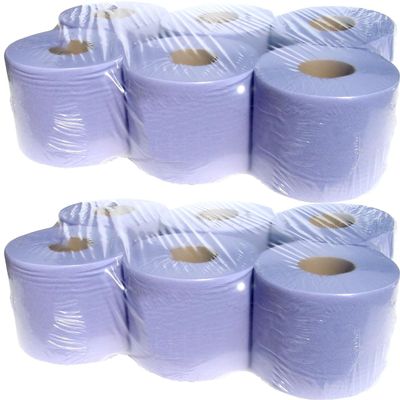 12x Blue Roll 2ply Embossed Centre Feed 44m Approx. Recycled and Recyclable Hygiene, Commercial/Kitchen Use Paper Hand Towel Cleaning Wipes Disposable Kitchen Tissue