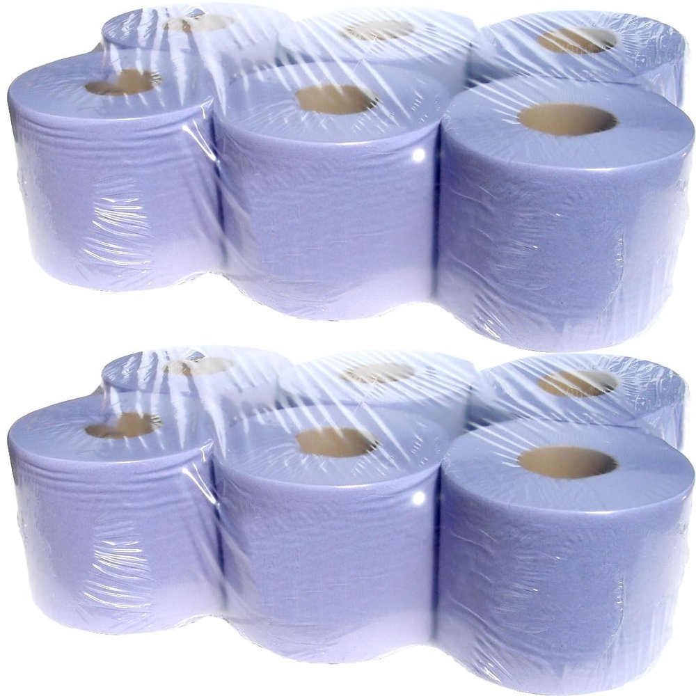 12x Blue Roll 2ply Embossed Centre Feed 44m Approx. Recycled and Recyclable Hygiene, Commercial/Kitchen Use Paper Hand Towel Cleaning Wipes Disposable Kitchen Tissue