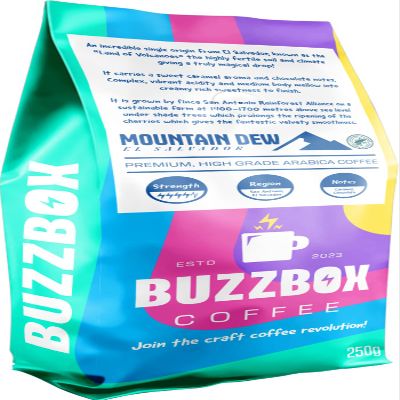 Buzzbox Coffee Beans, 250g - "Mountain Dew" - El Salvador Single Origin, Medium Roast Speciality whole Coffee Beans