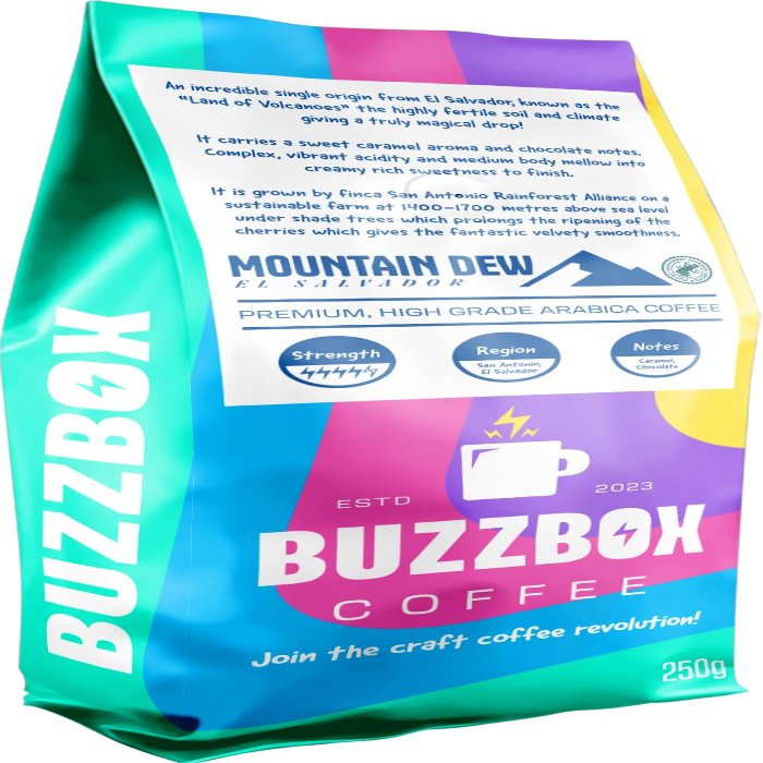Buzzbox Coffee Beans, 250g - "Mountain Dew" - El Salvador Single Origin, Medium Roast Speciality whole Coffee Beans