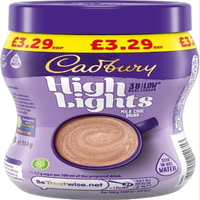 Cadbury Highlights Milk Chocolate Hot Drink, Low Calorie, Stir in Hot Water, Approximately 14 Servings, 154g (Pack of 6)