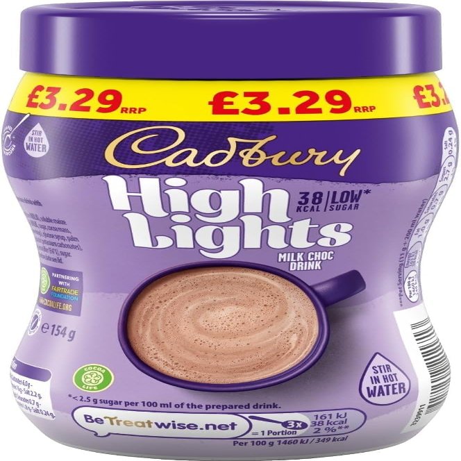 Cadbury Highlights Milk Chocolate Hot Drink, Low Calorie, Stir in Hot Water, Approximately 14 Servings, 154g (Pack of 6)