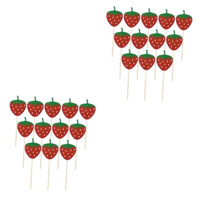 Cabilock 24pcs Strawberry Pattern Insert Cake Picks Fruits Cake Decor for Party Use Unique Fruit Themed Party Supplies