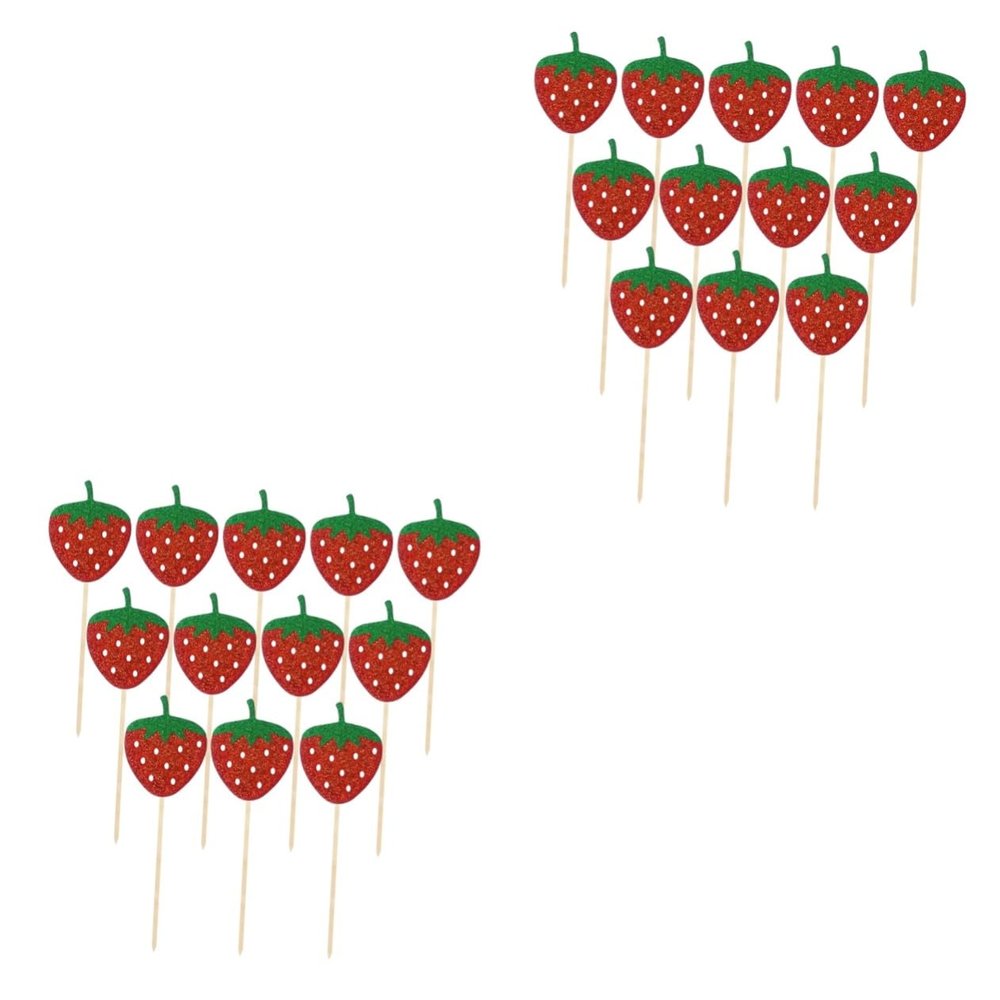 Cabilock 24pcs Strawberry Pattern Insert Cake Picks Fruits Cake Decor for Party Use Unique Fruit Themed Party Supplies