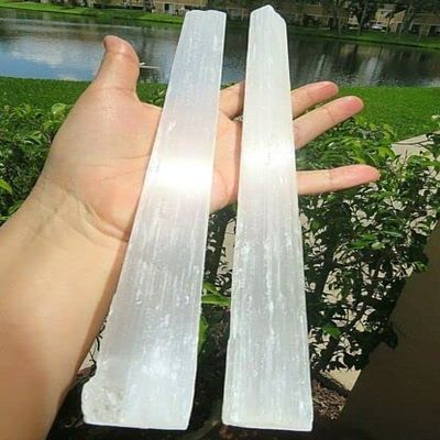NWPNLXEA Home Collections 2 Selenite Crystal Stick (9"-11" Long), Large Raw Rough Wand Clearing