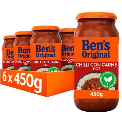Ben's Original Hot Chilli con Carne Sauce, Pasta Sauce Jar, Bulk Multipack 6 x 450g