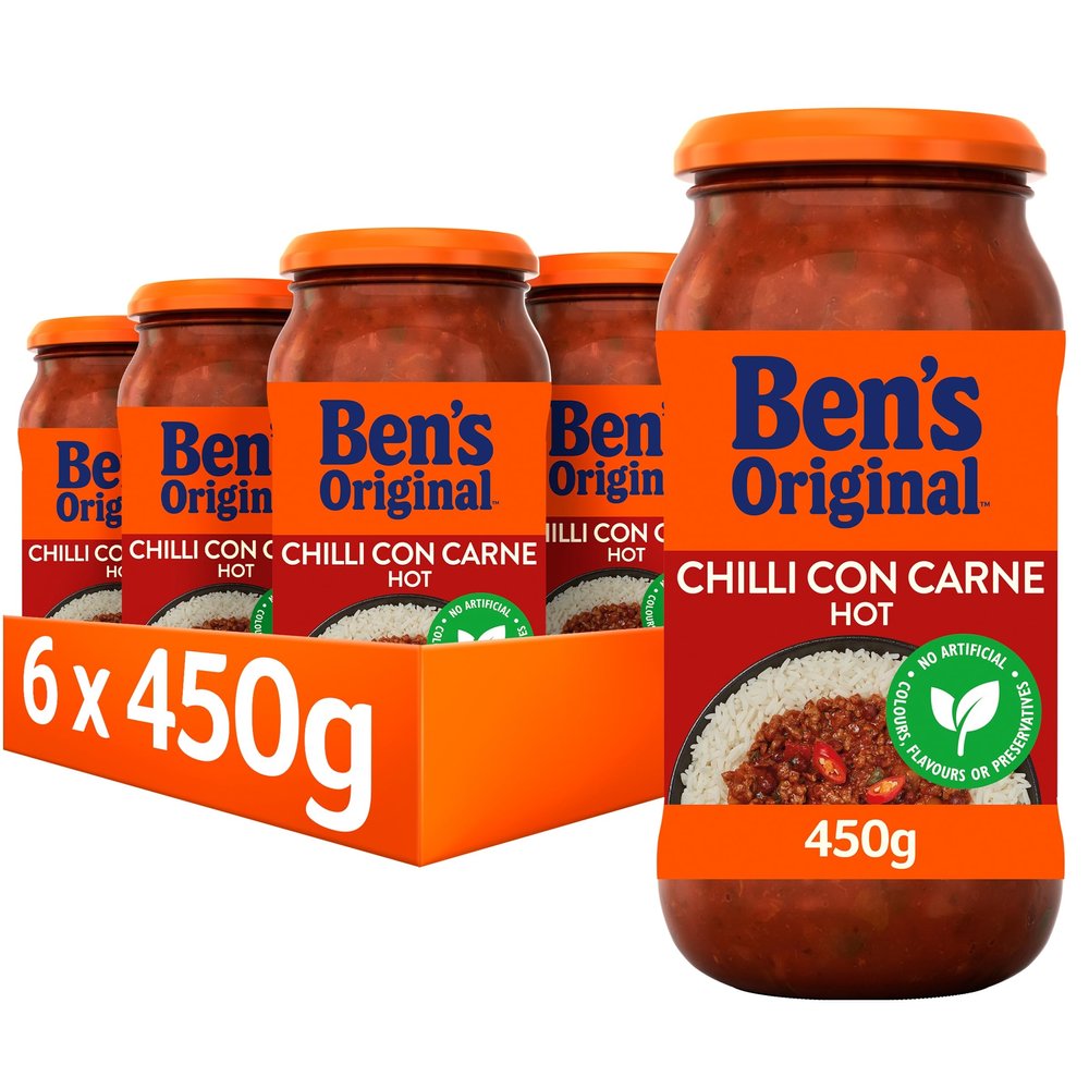 Ben's Original Hot Chilli con Carne Sauce, Pasta Sauce Jar, Bulk Multipack 6 x 450g