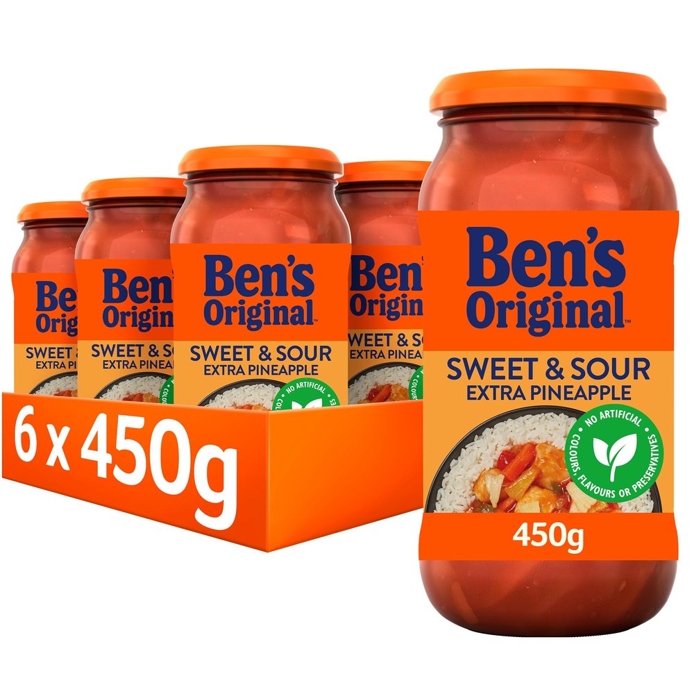 BENS ORIGINAL Sweet and Sour Extra Pineapple Sauce Jar, Bulk Multipack 6 x 450 g