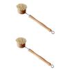 MAGICLULU 2pcs Long Handle Wood Sisal Pot Brush Kitchen Scrub Brush for Dish Plate Cleaning Tool Portable view 1
