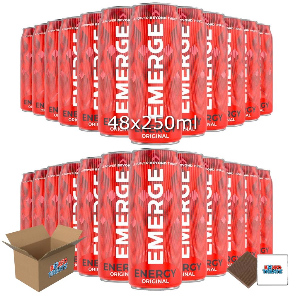 Emerge Energy Drink 48 X 250ml, Mixed Fruit Flavour, High Caffeine Content Boxed Treatz