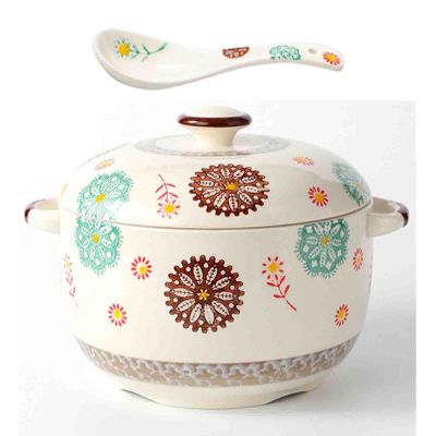 LNJZMDSS Casserole Dish Casserole,Stew Pot, Soup Pot, Ceramic Hand-Painted Soup Cup, Water-Separated Double-Ear Soup Bowl Household Kitchen Utensils with Lids,002,450ml