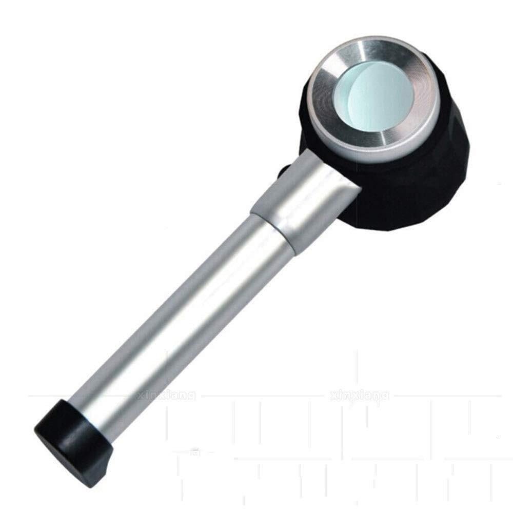Optical Lens Metal Frame Glass Handheld Glass with Scale LED Handle, Silver 10 Times/1132
