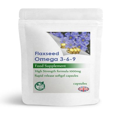 Natural Cold Pressed Flaxseed Oil 1000mg Capsules Omega 3-6-9, Vegan (Pack of 90)