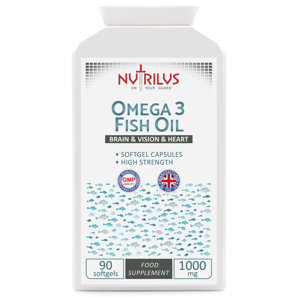 Nutrilus Omega-3 Fish Oil 90 Softgel Capsules 1000mg - High Strength Omega 3 - Brain & Vision & Heart Health - UK Made Supplement