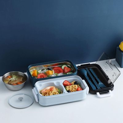 GERRIT Stainless Steel Lunch Box, Double-Layer Insulated with Cutlery Bento Box, Insulated Lunch Box for Office Workers/137 (Color : Carol Blue, Size : Stainless Steel Version)