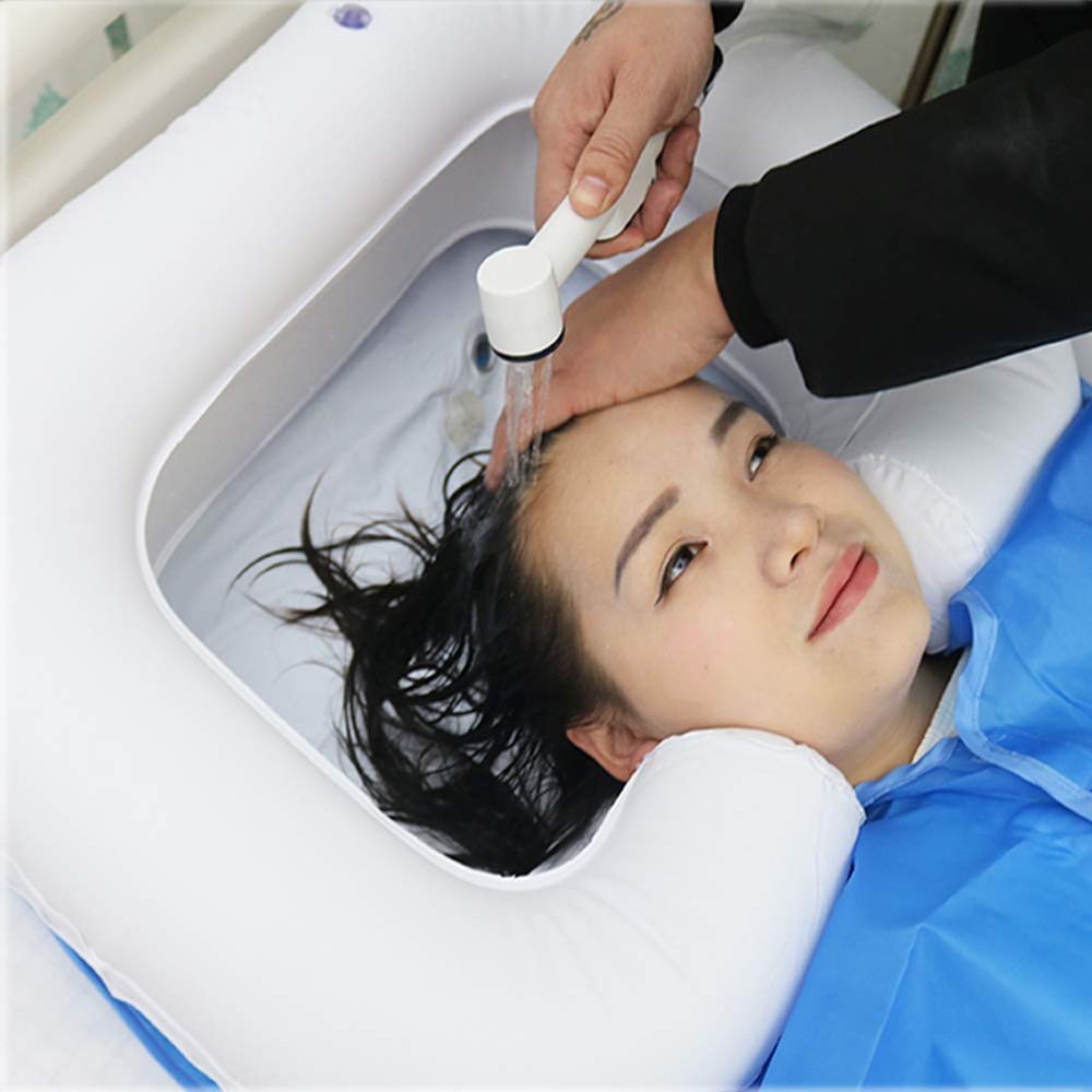 Inflatable Hair Washing Basin Portable Bedside Shower with Drain Tube, Inflatable Bedside Shampoo Basin Kit for the Elderly, Disabled, Pregnant Woman