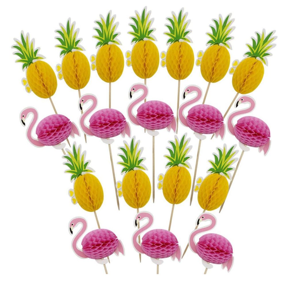 Cabilock Creative Hawaii Theme Cake Topper Set Flamingo Pineapple Toppers for Parties