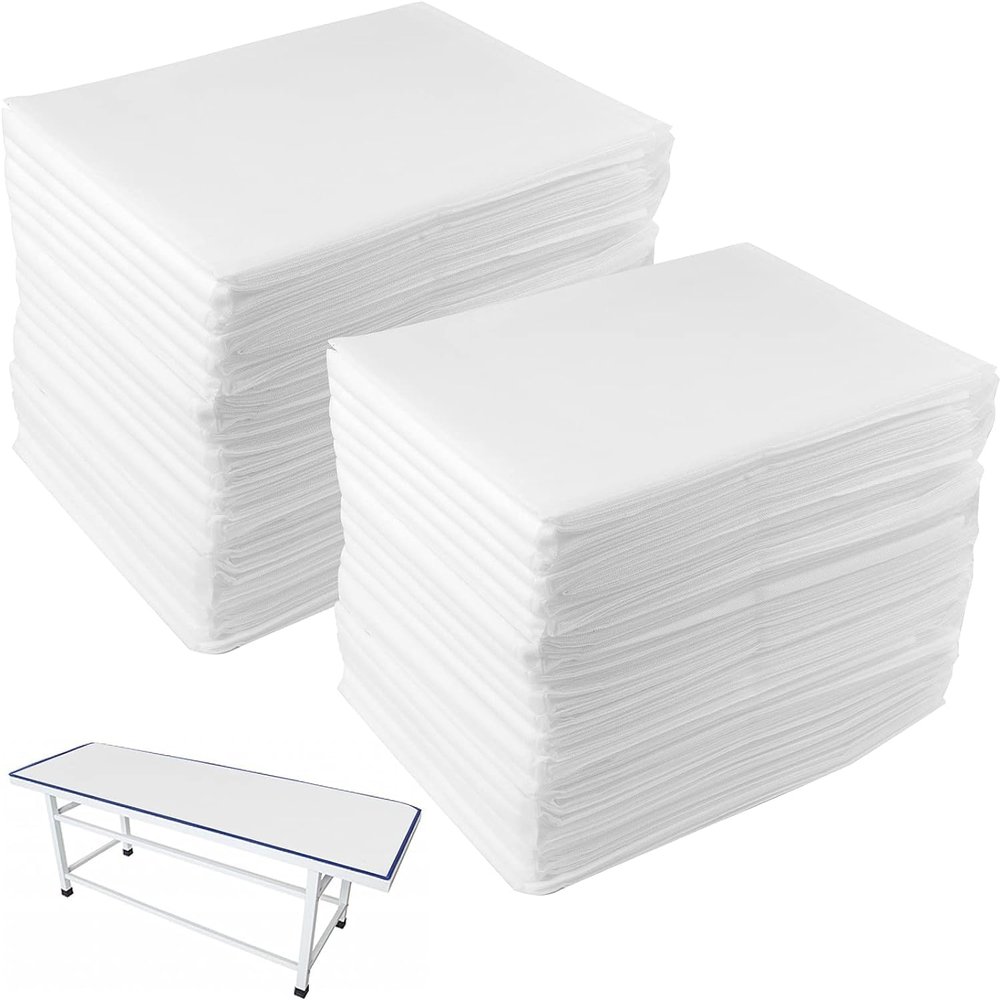 100 Pieces Massage Sheets Cover, Disposable Spa Bed Cover Table Sheets for Beauty Salon, Hotels, Tattoo, PE Non Woven Fabric, Oil-Waterproof