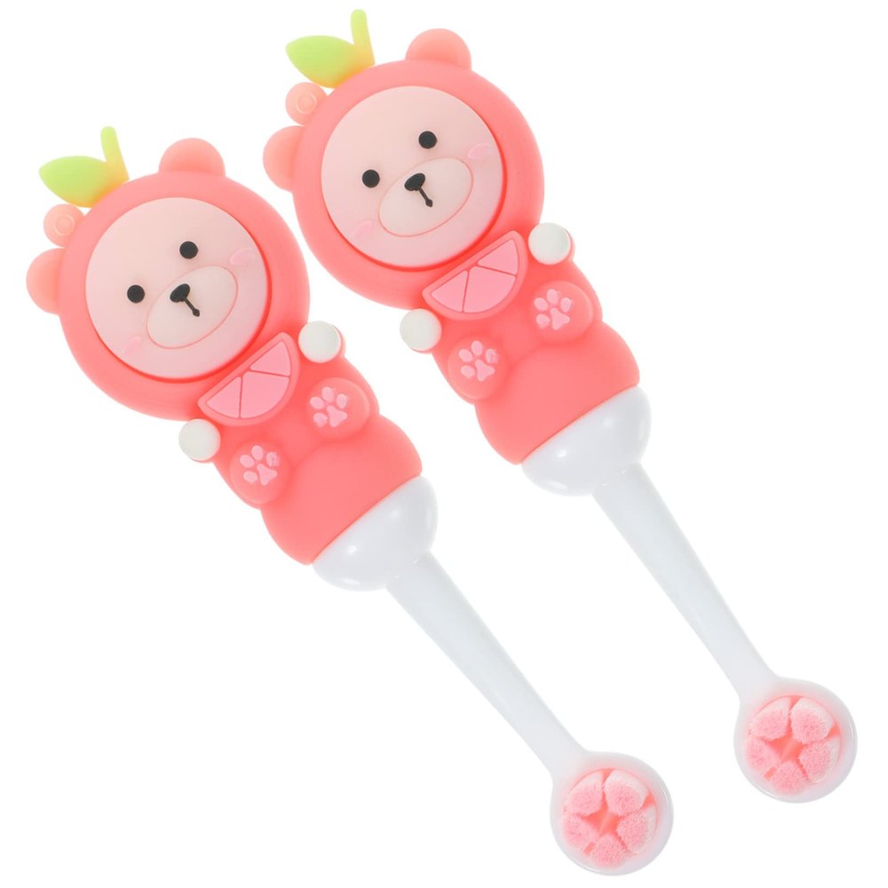 SEWOART 2pcs Childrens Toothbrushes Soft Silicone Bristle Bear Shape Manual Toothbrush for Kids Age 0-9 with Safe and Effective Cleaning in Pink