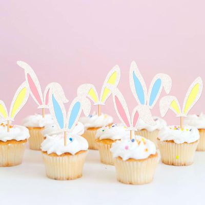 Keaziu 24 Pack Happy Easter Cupcake Toppers for Bunny Party Decorations Cake Picks Cake Food Decor Appetizers Toothpicks Party Supplies Mulitycolor