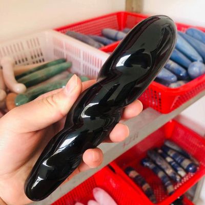 1PC Natural Curved Black Obsidian Quartz Stone Massage Crystal Yoni Wand 170mm-180mm for Women Healthy PEIQIYIN