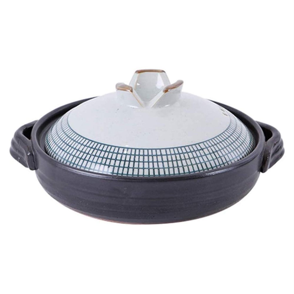 Double Handle Lid Pure Ceramic Tureen Soup with Open fire Ceramic Round Black Dish Casserole/Clay Pot/Earthen Pot/Ceramic Cookware with Lid Heat-Resistant
