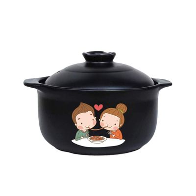 Cartoon Pattern Ceramic Round Black Dish Casserole/Clay Pot/Earthen Pot/Ceramic Cookware with Lid Heat-Resistant Multifunction Practical Anti-scalding Heat-Resistant Stewpan (Size : 3L)