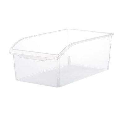 MINGZHE Pantry Organizer Bin Curved Mouth Clear Large Capacity Multi Purpose Food Storage Basket for Kitchen, Countertops, Cabinets, Refrigerator, Freezer, Bedrooms, Bathrooms