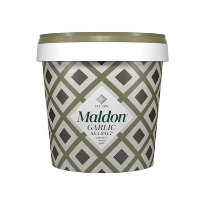 Maldon Garlic Sea Salt, With Wild and Roasted Garlic, Perfect for a Wide Range of Dishes, Fantastic Burst of Flavour, Pyramid-Shaped Flakes 500g Tub