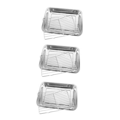 Fruit Bowl 1 Set Stainless Steel Drain Pan Stainless Steel Food Containers Stainless Steel Tray Containers for Food Convenient Fruits Plate Barbecue Serving Dish Frying Food Tray Pot Belt (Color : Si