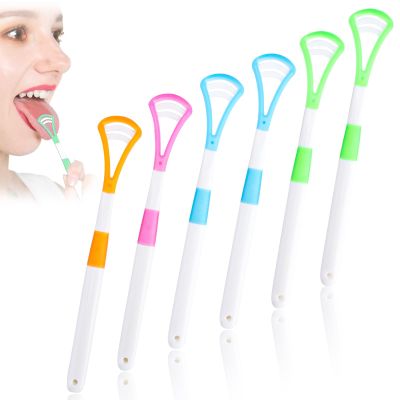 6 Pack Tongue Scraper, 2 in 1 Tongue Brusher Tongue Cleaner Tool Portable Tongue Brush Non Slip Use After Toothbrush for Adults Kids Reduce Bad Breath Dental Maintain Mouth Health 4 Color