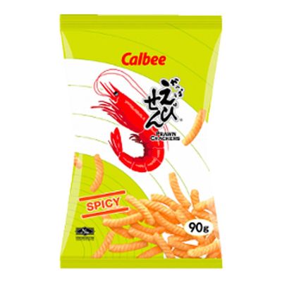 Calbee Prawn Crackers Crispy Crunchy Snacks 90g HALAL - Spicy (Pack of 1)
