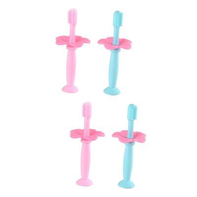 FRCOLOR 4pcs Silicone Toothbrush Manual Toothbrushes Protective Baffle for Boy Girl Boys and Girls Training Bristles for Oral Care