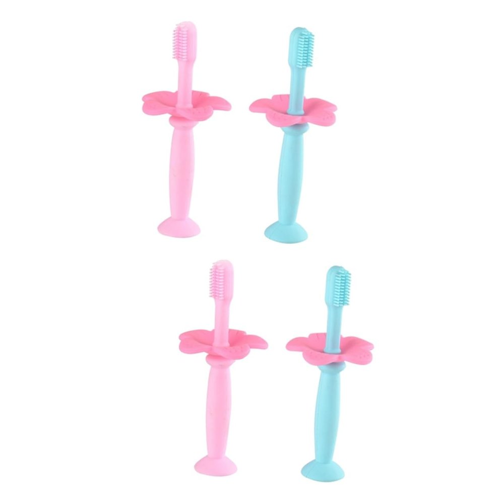 FRCOLOR 4pcs Silicone Toothbrush Manual Toothbrushes Protective Baffle for Boy Girl Boys and Girls Training Bristles for Oral Care