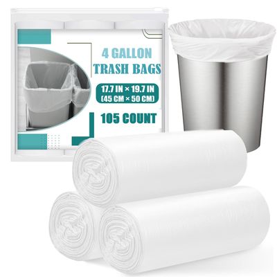 105 Counts Small Bin Bags 10 Litre, Small Bin Liners for Bathroom, Bedroom, Office, Kitchen, 10L Unscented White Bin Bags