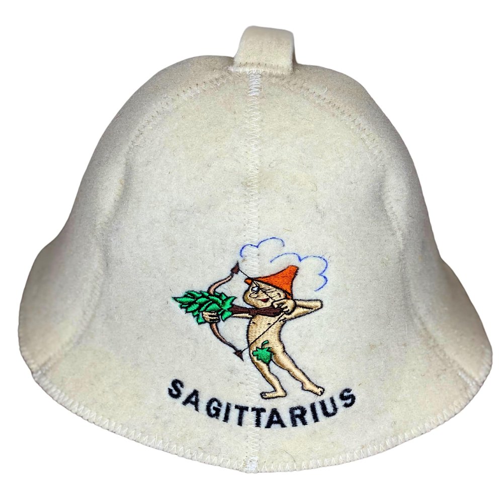 Sauna hat zodiac sign Sagittarius made of 100% wool felt, embroidered, to protect the head from heat