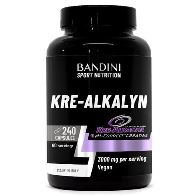 Bandini Kre-Alkalyn 240 Capsules (2 Months) - Buffered Alkaline Creatine - Training, Sport, Gym & Pre Workout - 100% Vegan - Kre Alkalyn Based on buffered Creatine Monohydrate - Produced in Italy