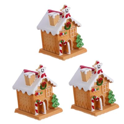 Zerodeko 3 Pcs Cake Decoration Ornaments Party Cake Ornament Xmas Cake Decor Light up Gingerbread House Decoration Christmas Log Cabin Ornament Christmas Village House Resin Decorate Led