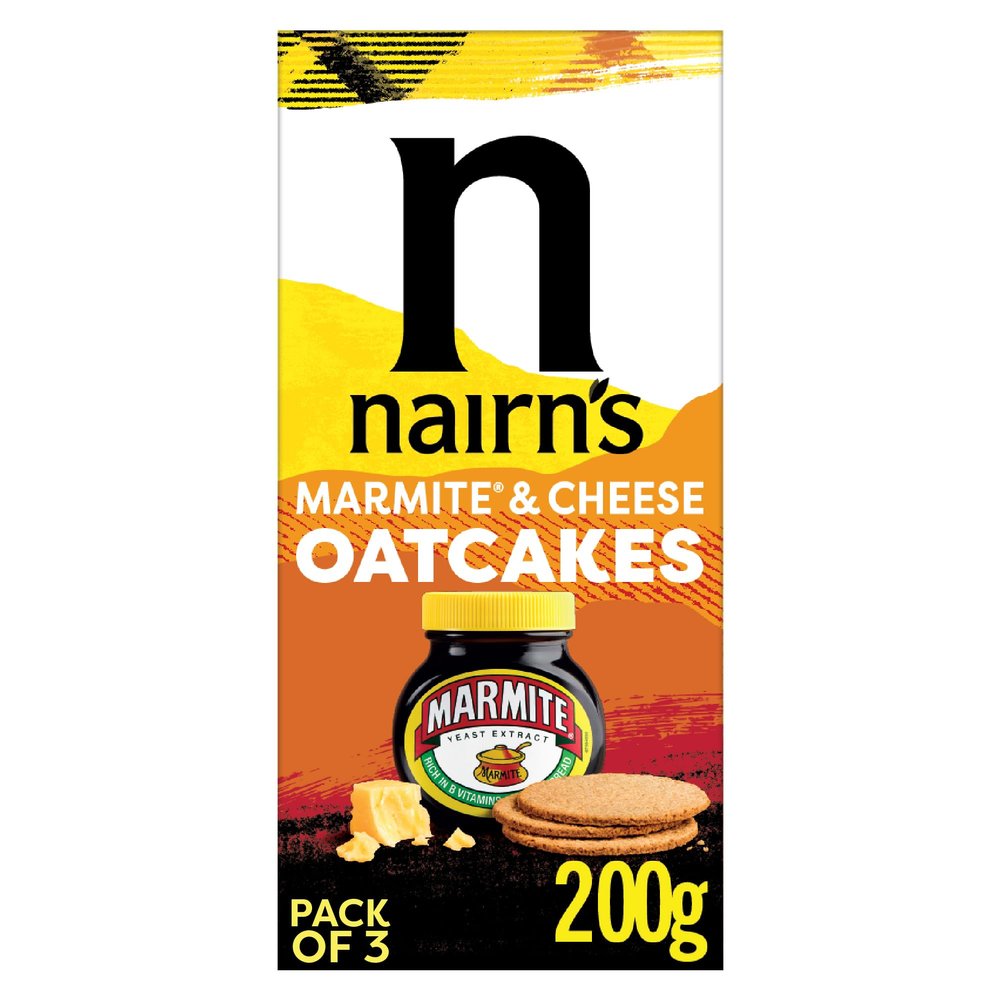 Nairn's Marmite & Cheese Oatcakes - Wholegrain Oats - Healthy Snacks - Plant Based Oatcake - High in Fibre - Pack of 3