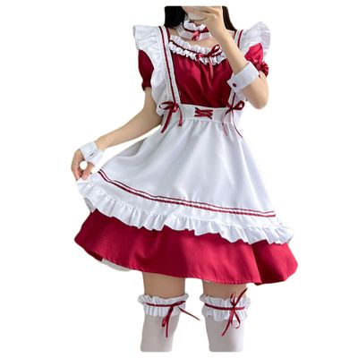 Bestgift Maid Outfit Lolita Cute Maid Uniform Cosplay Wine red 4XL