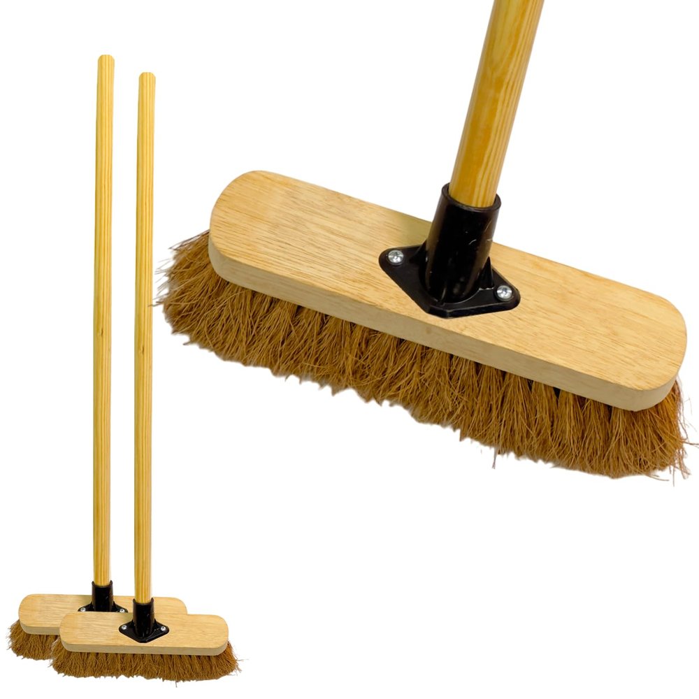 10 Sweeping Brush Indoor Soft Broom with Wooden Handle Coco Bristles Indoor Floor Broom with Durable Support Bracket Cleaning Brush for Easy Swiping Dust And Wisp Floors (PACK OF 2)