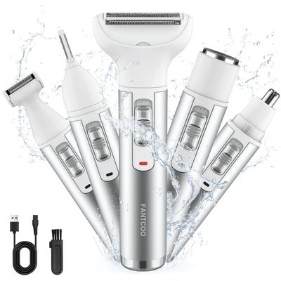 Lady Shaver Cordless 5 in 1 Electric Razor for Women Rechargeable Painless Bikini Trimmer Wet and Dry Use Female Shavers Hair Removal for Face Legs Eyebrow Nose Underarm
