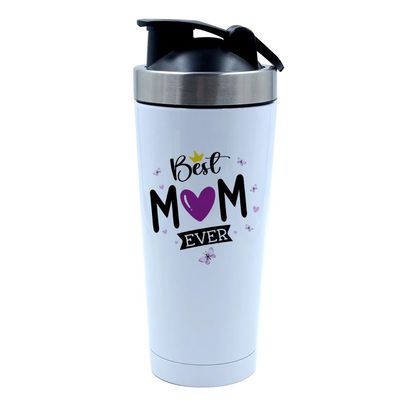 Getagift Mother's Day Gift, Best Mom Ever, 500ml Aluminium Shaker Bottle for Supplement Shakes - Easy Clean, Durable Cup. (White)