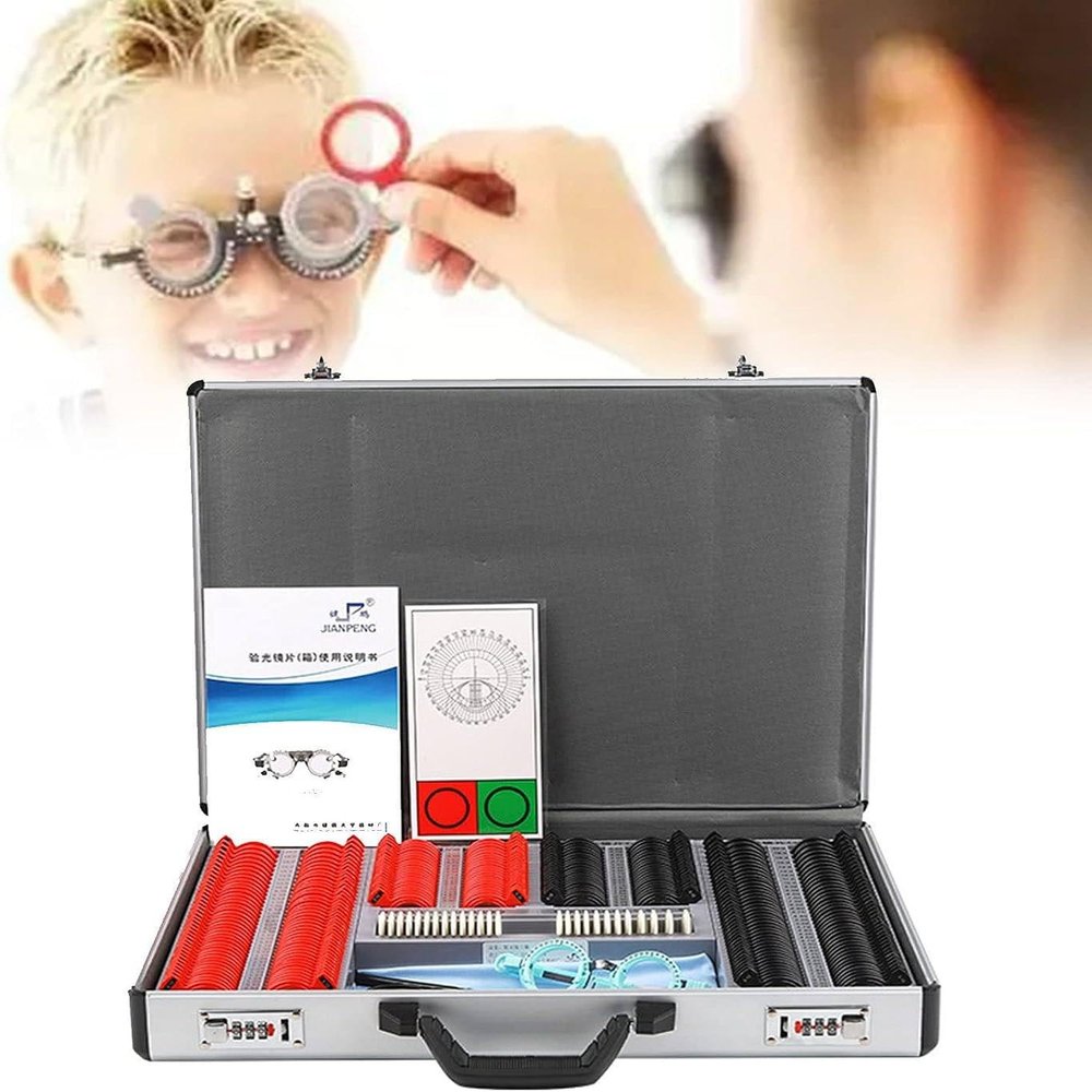 Optometry Optical Instrument with Trial Frame - 266 pcs Optical Trial Lens Set Optometry Kit - Aluminum Case Trial Frame Optometry Optician Test